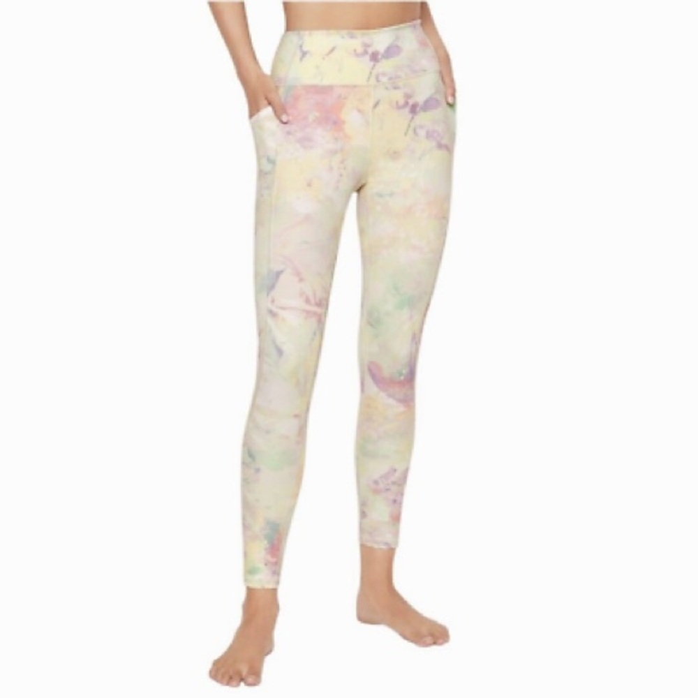 Victoria's Secret Flow On Point Pockets Legging in Pastel Rainbow Leaves Sz 4